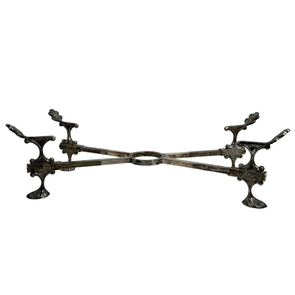 Antique Georgian Silver Plated Adjustable Dish Cross Trivet Stand Signed Italy